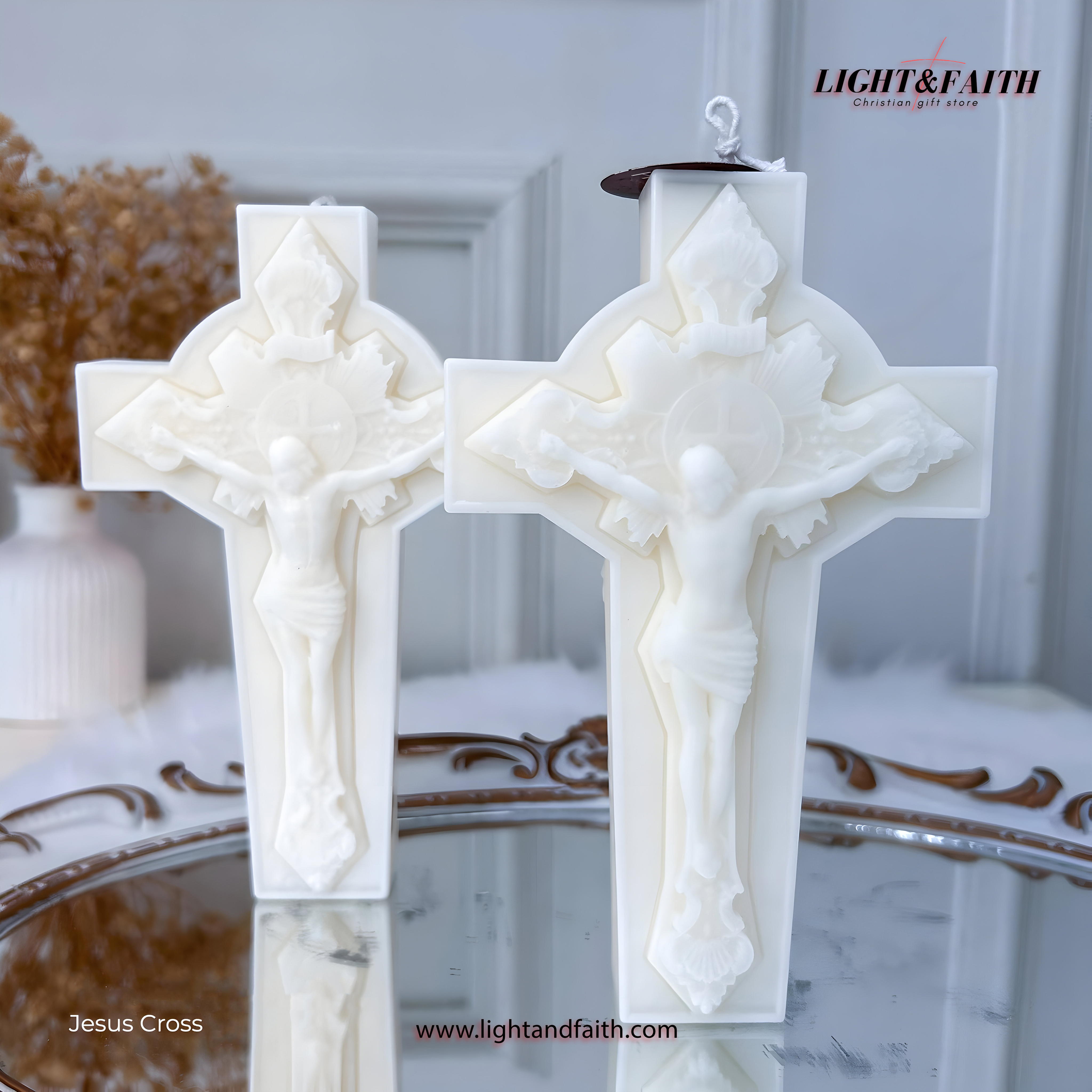 Crucifix Candle, Jesus on the Cross Wax Figure, Christian Decor, Catholic Memorial Gift, Prayer Altar Candle CDLAF04